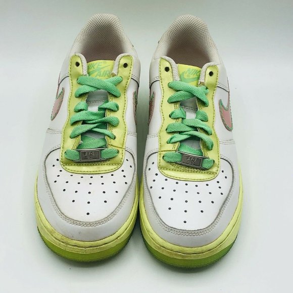 Nike Air Force AF1 82 GS Pink Lime Athletic Sneaker 314219-163 4Y Womens 5.5 - Picture 2 of 10